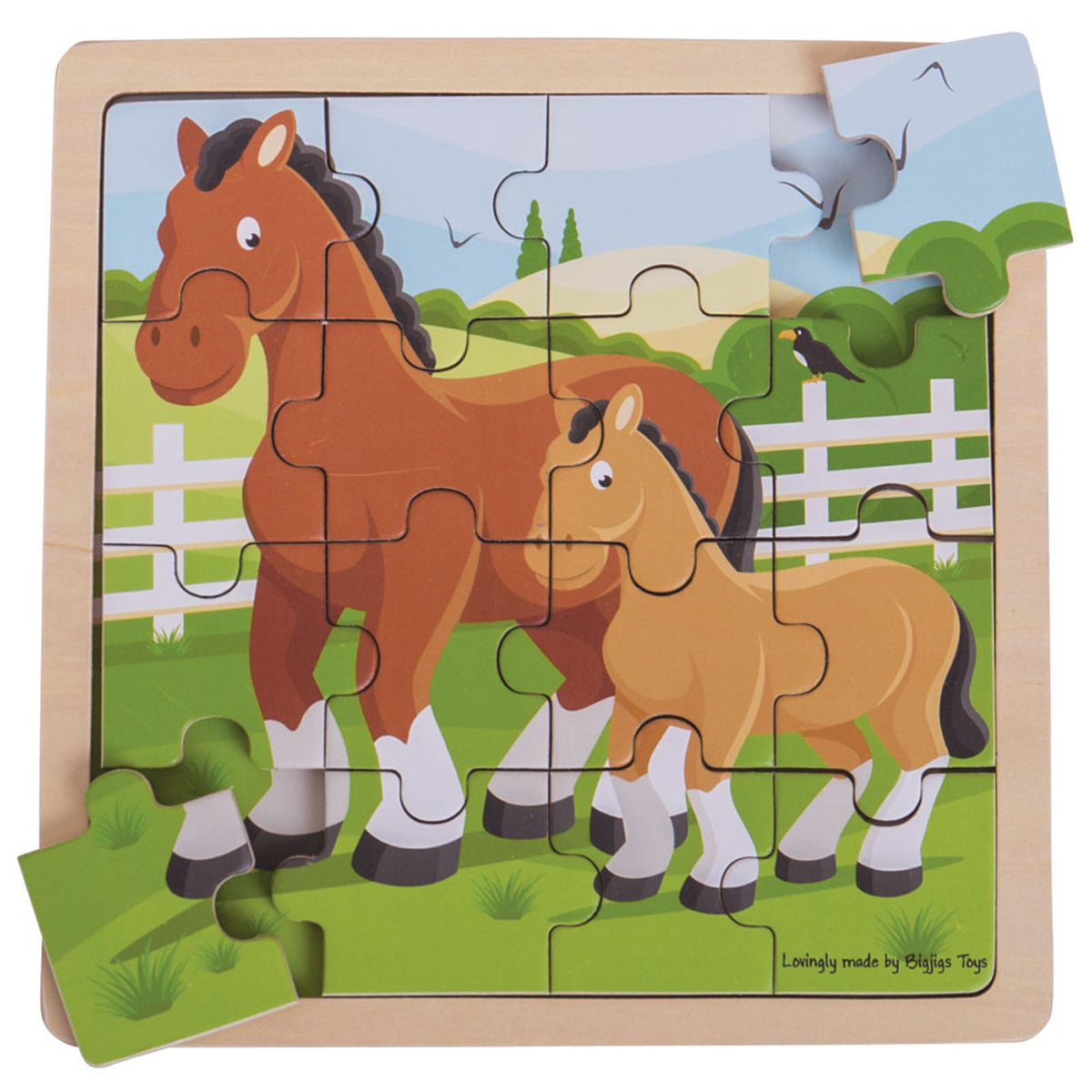 16pc Bigjigs Toys 18cm Horse & Foal Puzzle Kids Wooden Toy 2y+