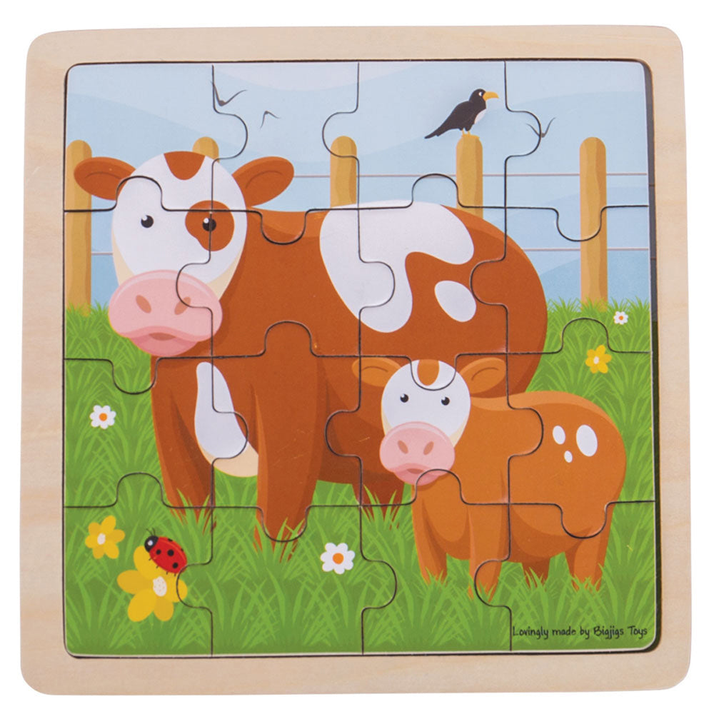 16pc Bigjigs Toys 18cm Cow & Calf Puzzle Wooden Toy 2y+