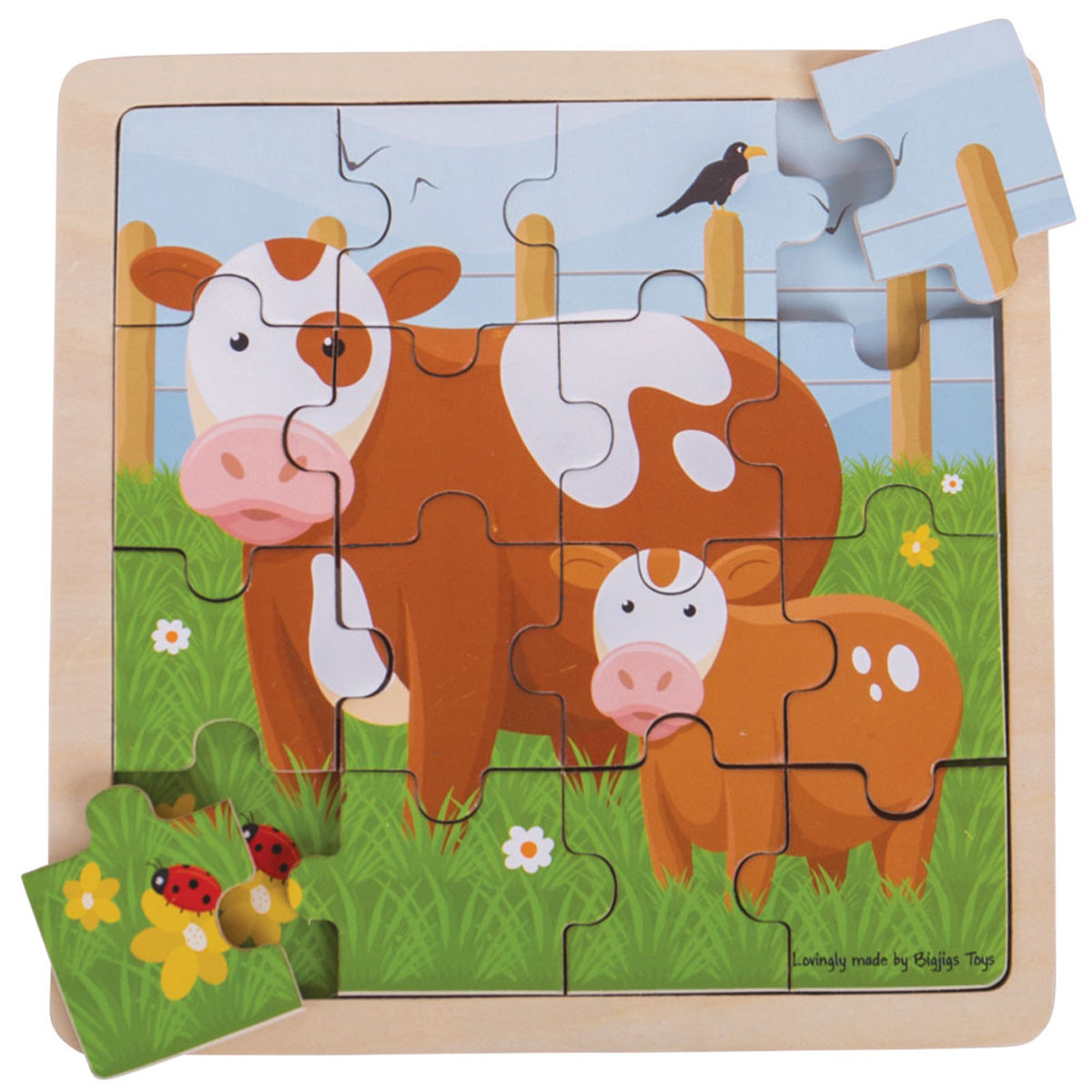 16pc Bigjigs Toys 18cm Cow & Calf Puzzle Wooden Toy 2y+