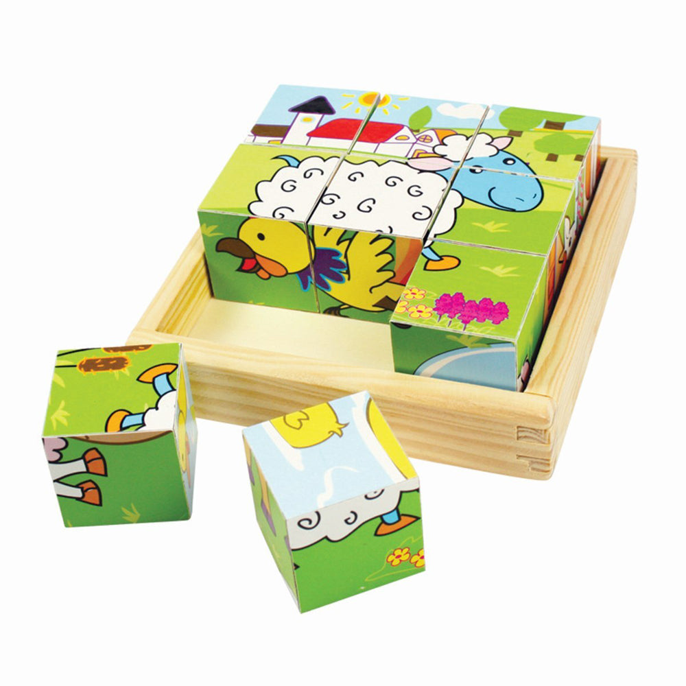 2PK Bigjigs Toys 10.5cm Safari & Animal Cube Puzzle Set 18m+