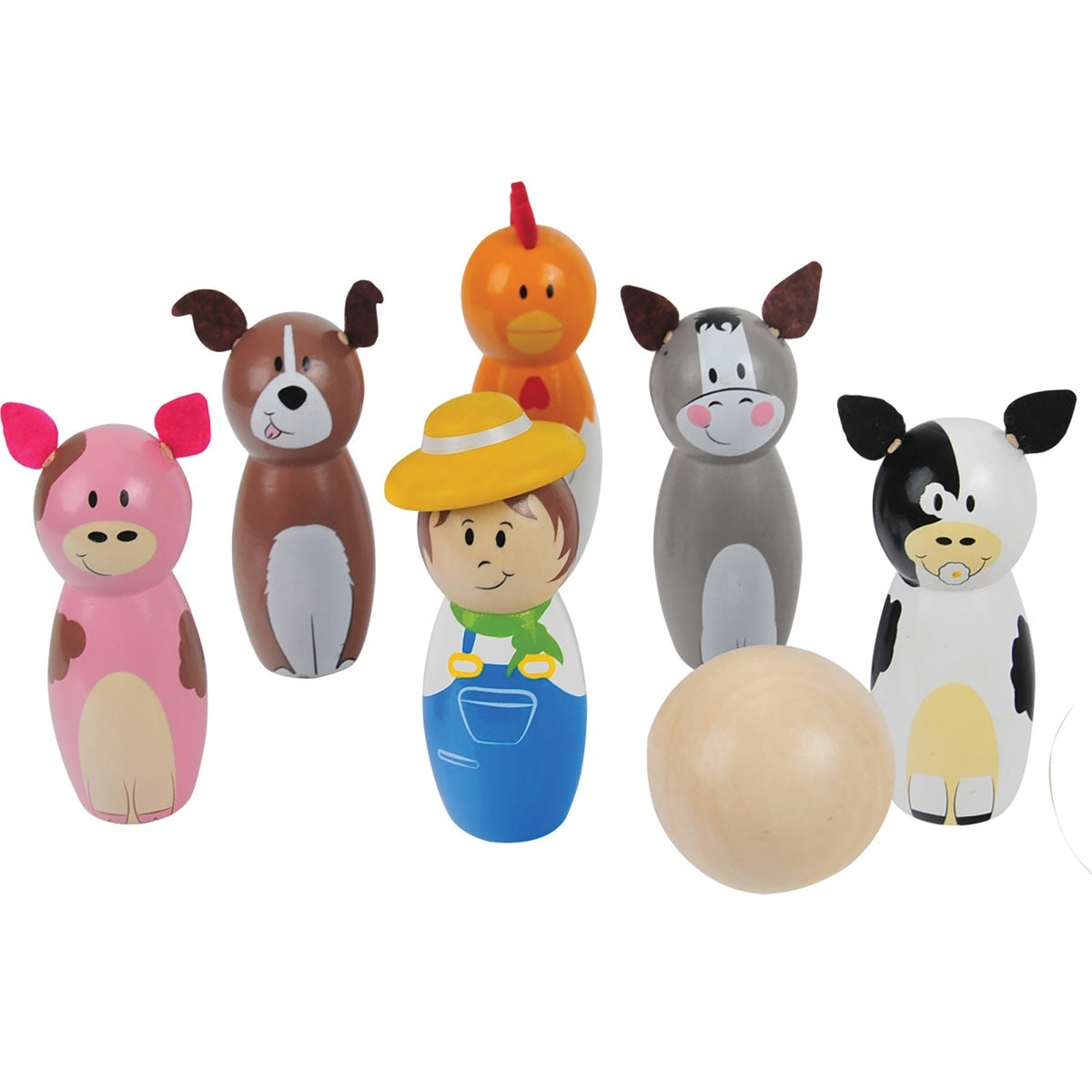 6pc Bigjigs Toys Farm Skittles Kids/Children Wooden Toy 2y+