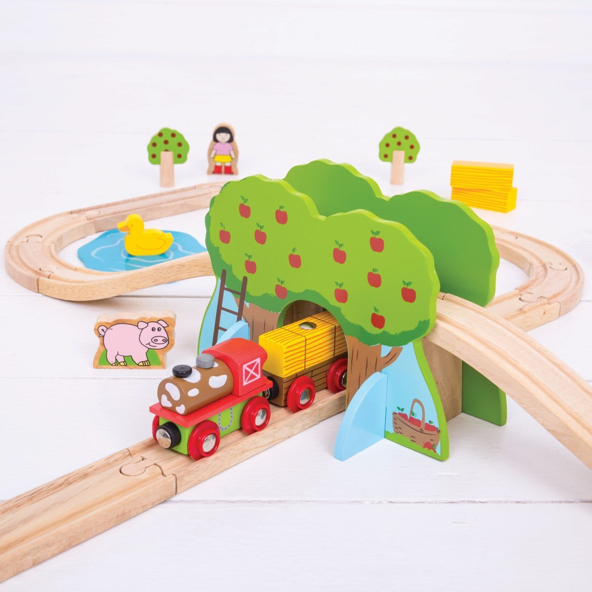 44pc Bigjigs Rail Farm Train Set Kids Wooden Toy 3y+