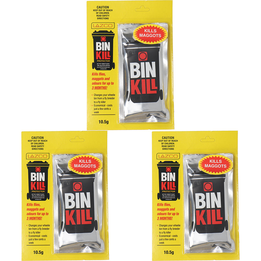3PK BinKill Wheelie Bin Protector 10.5g Cleaner Sanitizer