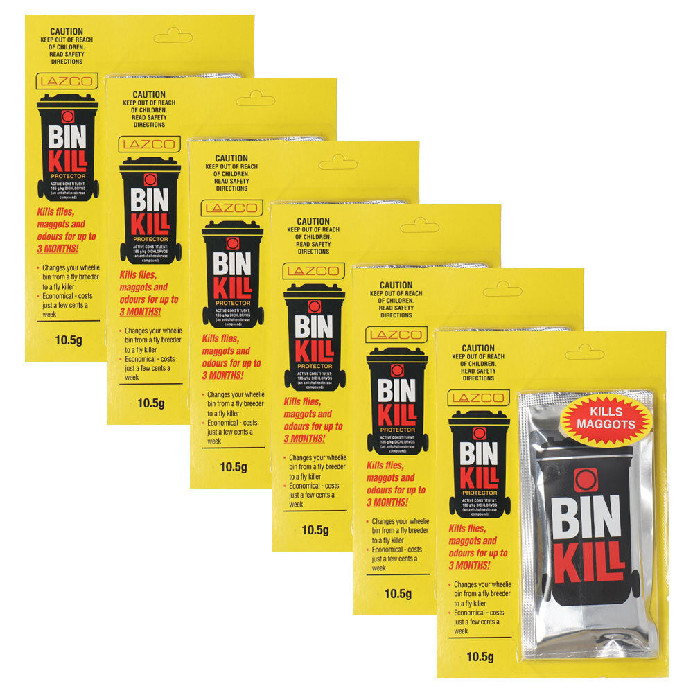 6PK BinKill Wheelie Bin Protector 10.5g Cleaner Sanitizer