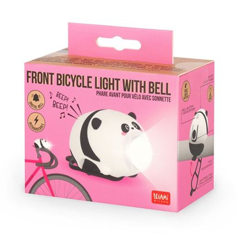 Legami Rechargeable Front Bike Light & Bell w/3 Modes 5 Sounds Cycling Panda