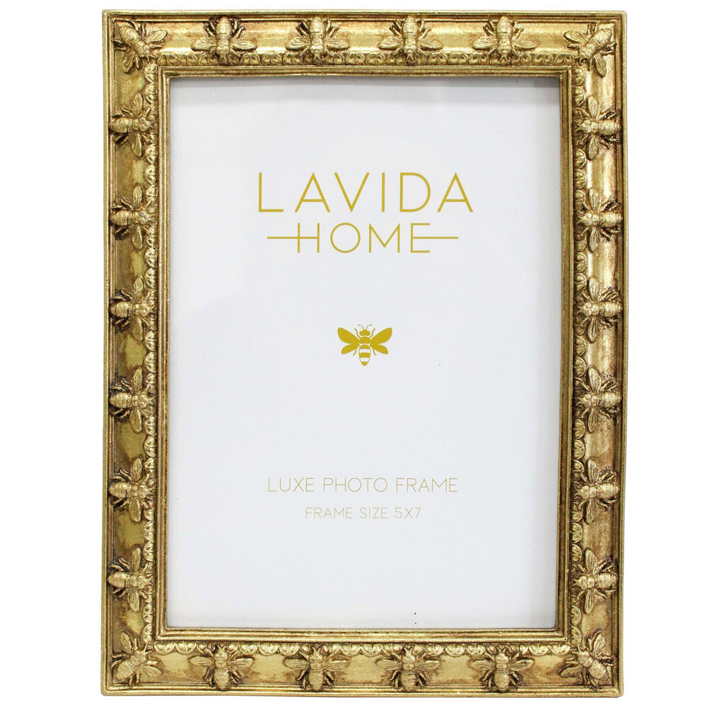 2PK LVD Resin Luxe Bee Border Photo/Picture Frame 5x7 16x1.5x21cm Gold