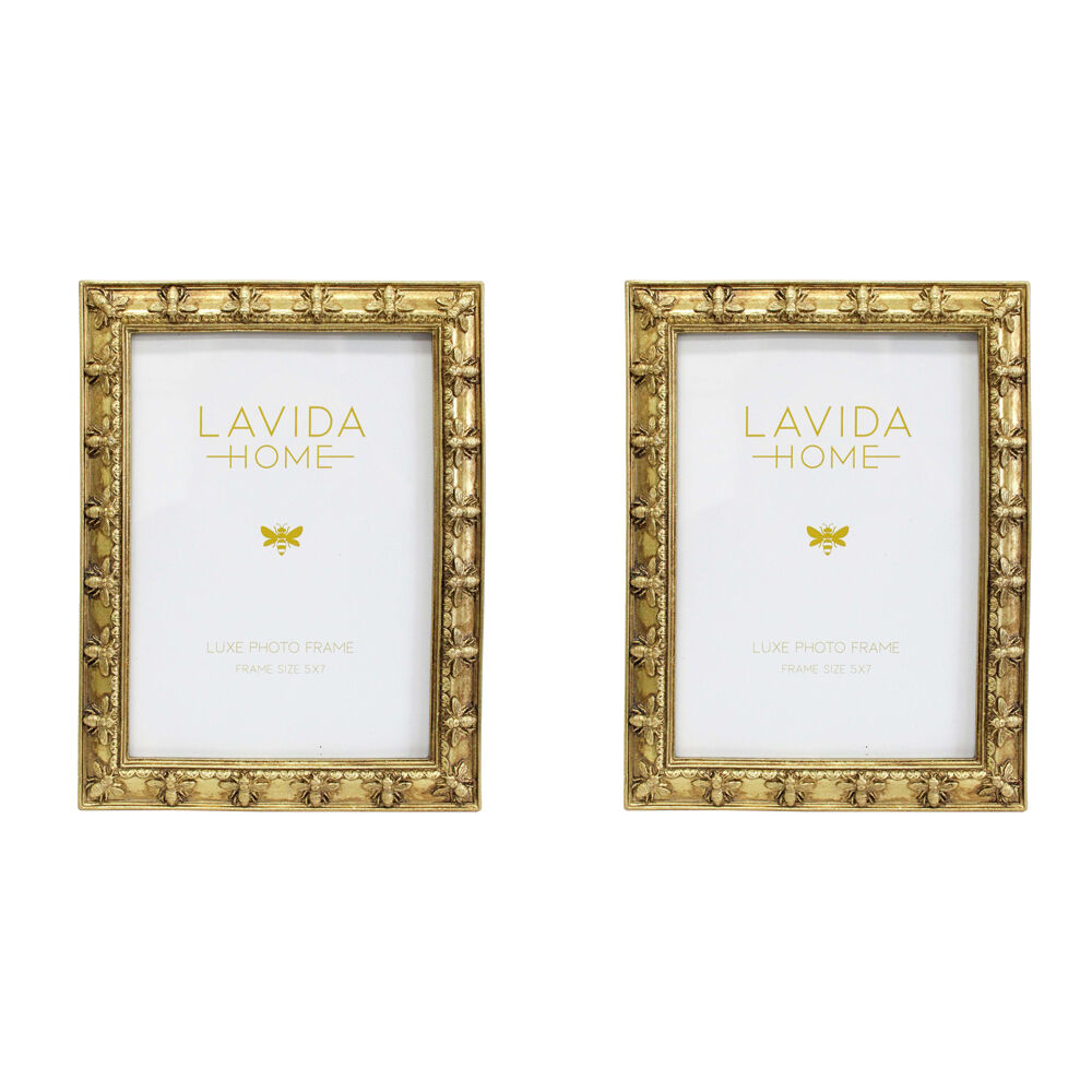 2PK LVD Resin Luxe Bee Border Photo/Picture Frame 5x7 16x1.5x21cm Gold