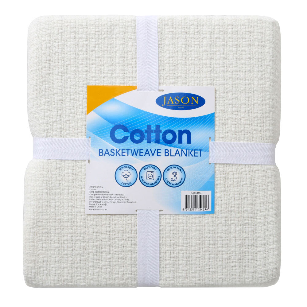 Jason Cotton Basketweave Pattern Blanket Natural SB/DB