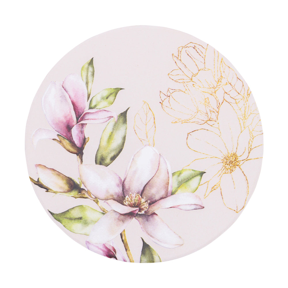 6PK Splosh Blossom Gold 10cm Ceramic Coaster Drink Mat Round