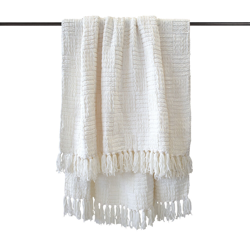 Bambury Asha Warm Sofa/Couch Blanket Soft Bedroom Throw 130x200cm White