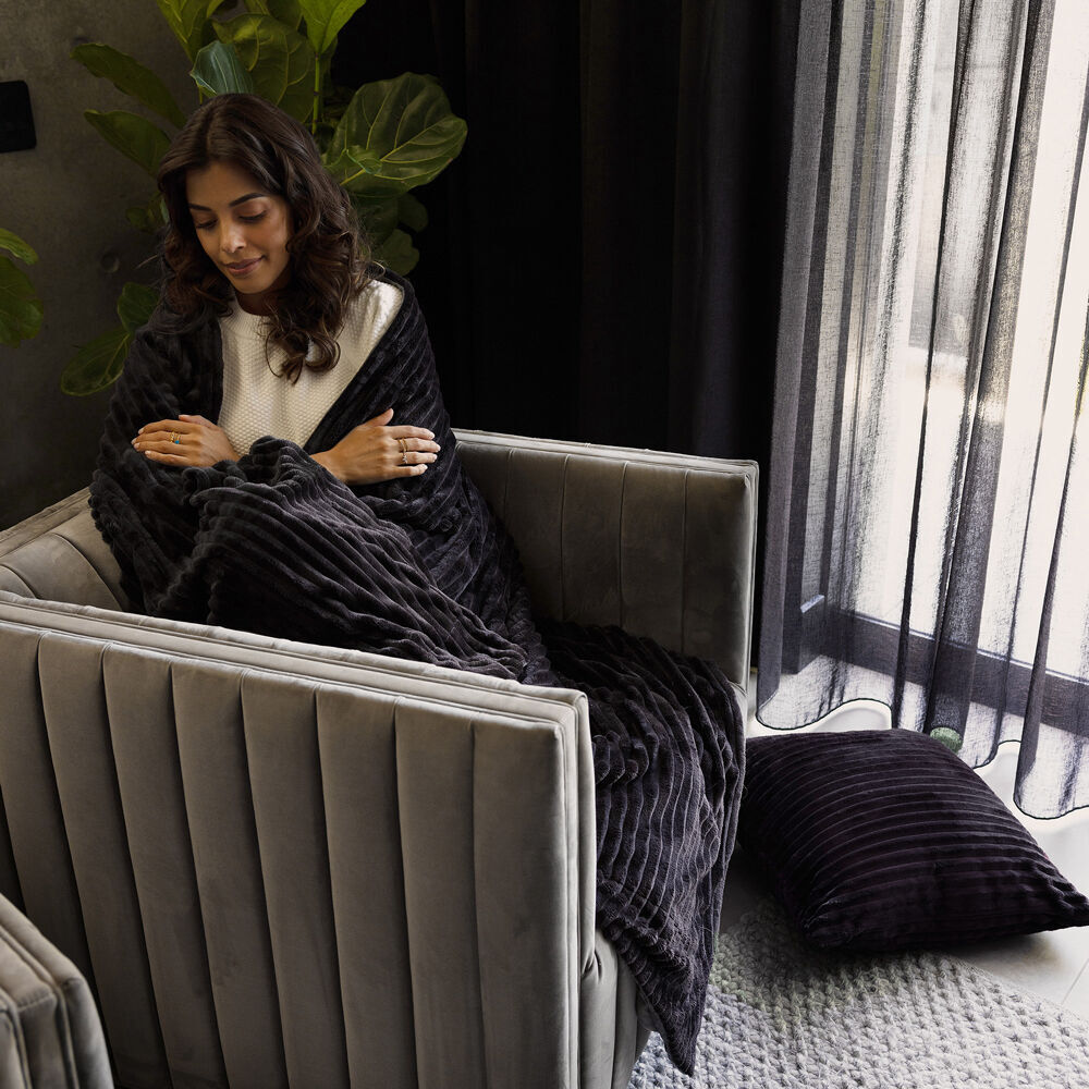 Bambury Channel Warm Sofa Blanket Soft Bedroom Throw 150x200cm Charcoal
