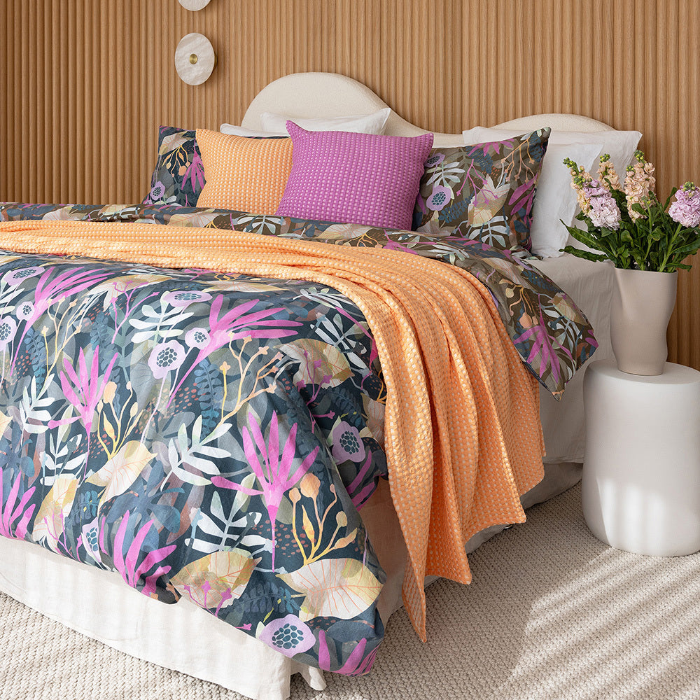 Bambury Waffle Fabric Dora Square Cushion 50x50cm Peach