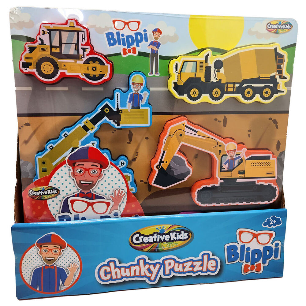 6pc Blippi Wooden Chunky Puzzles Mixed Pack Farmyard Construction Dinosaurs 3y+