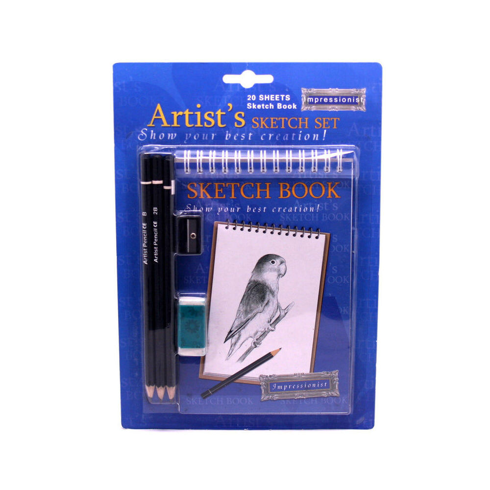 8PK BMS Gifts Small Sketch Book 20 Sheet w/6 HB Pencils 2B-4B Sharpener Eraser