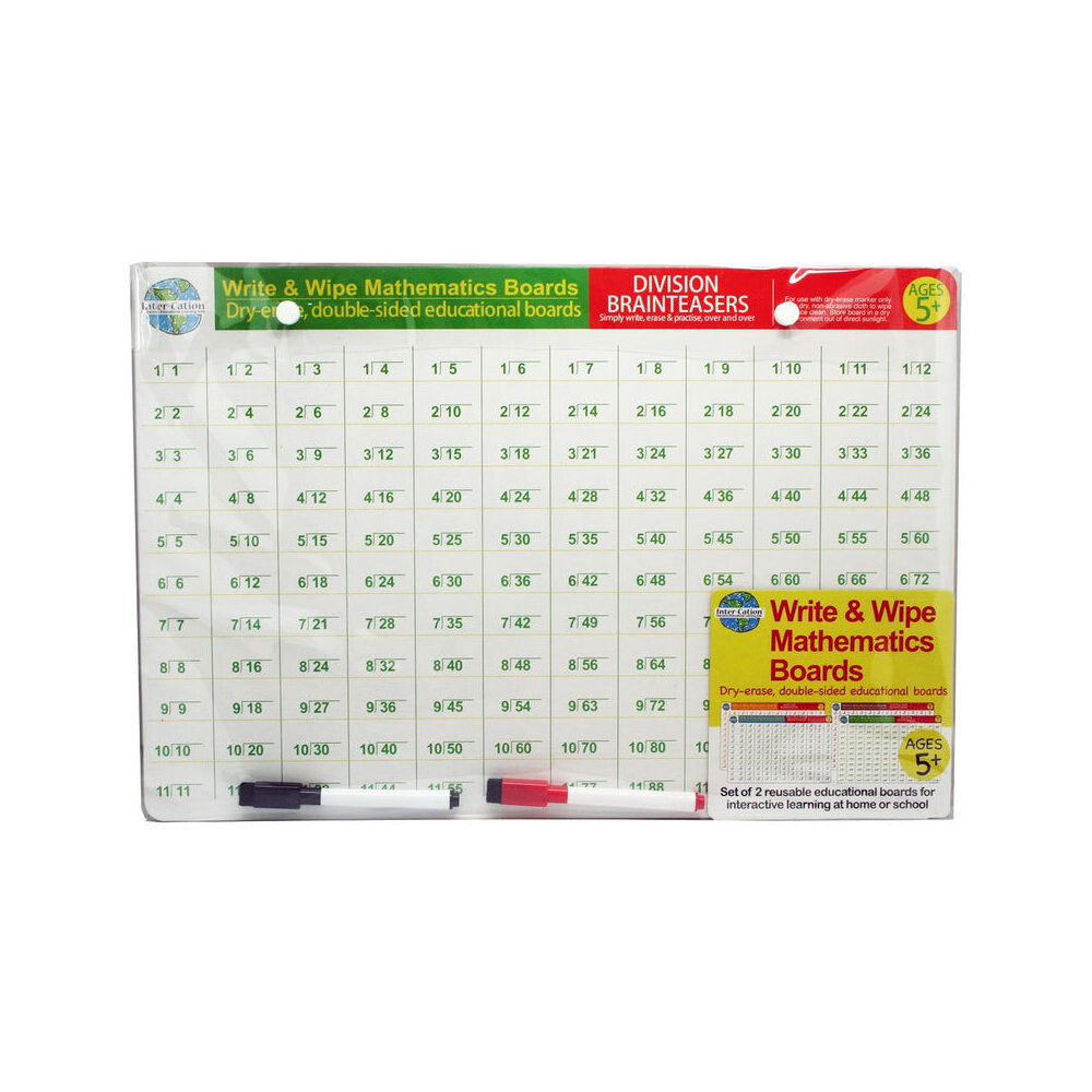 3pc BMS Gifts Write And Wipe Maths Boards w/2x Double Sided Dry Erase Pens 5y+