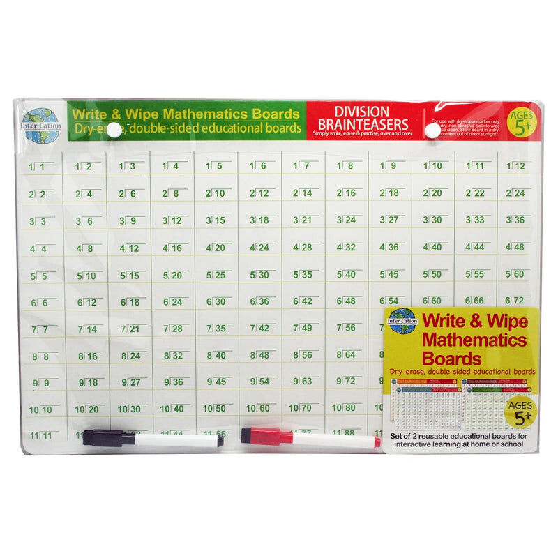 3pc BMS Gifts Write And Wipe Maths Boards w/2x Double Sided Dry Erase Pens 5y+