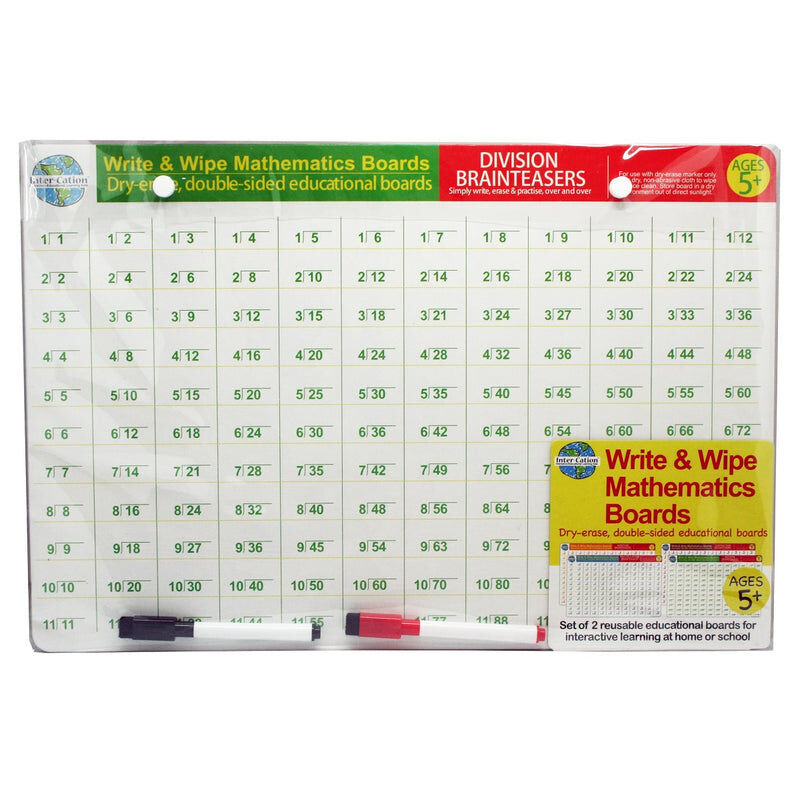 3x 3pc BMS Gifts Write And Wipe Maths Boards w/2x Double Sided Dry Erase Pens 5y+
