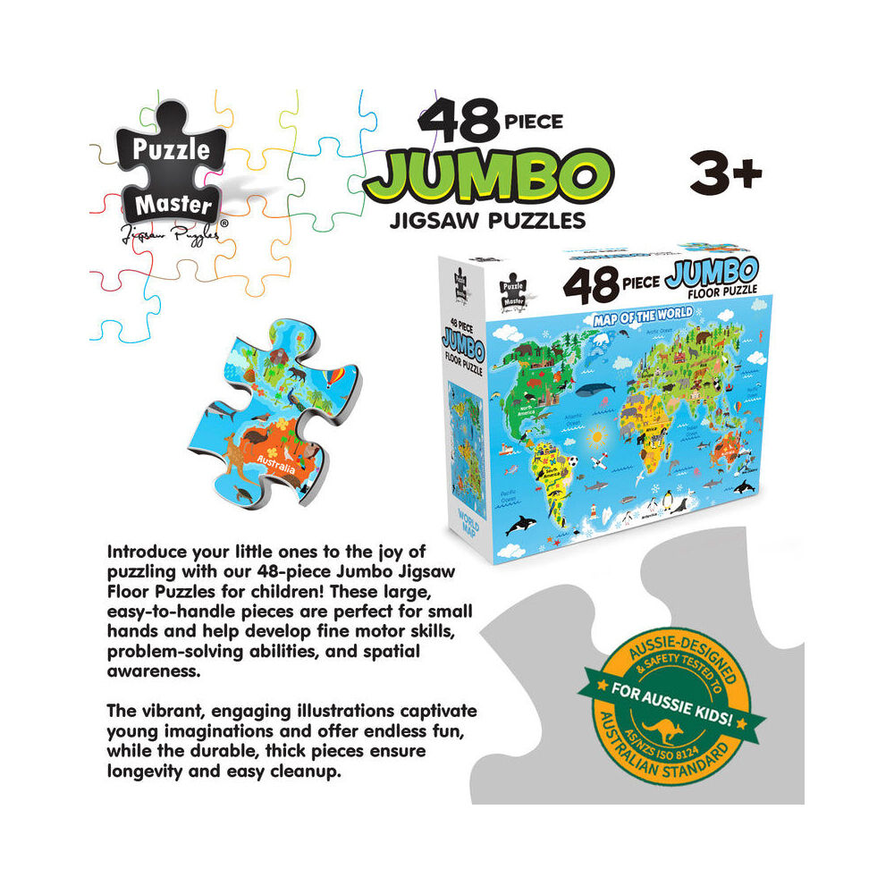 48pc Puzzlemaster Jumbo Floor Jigsaw Puzzle World Map Kids Activity 3y+