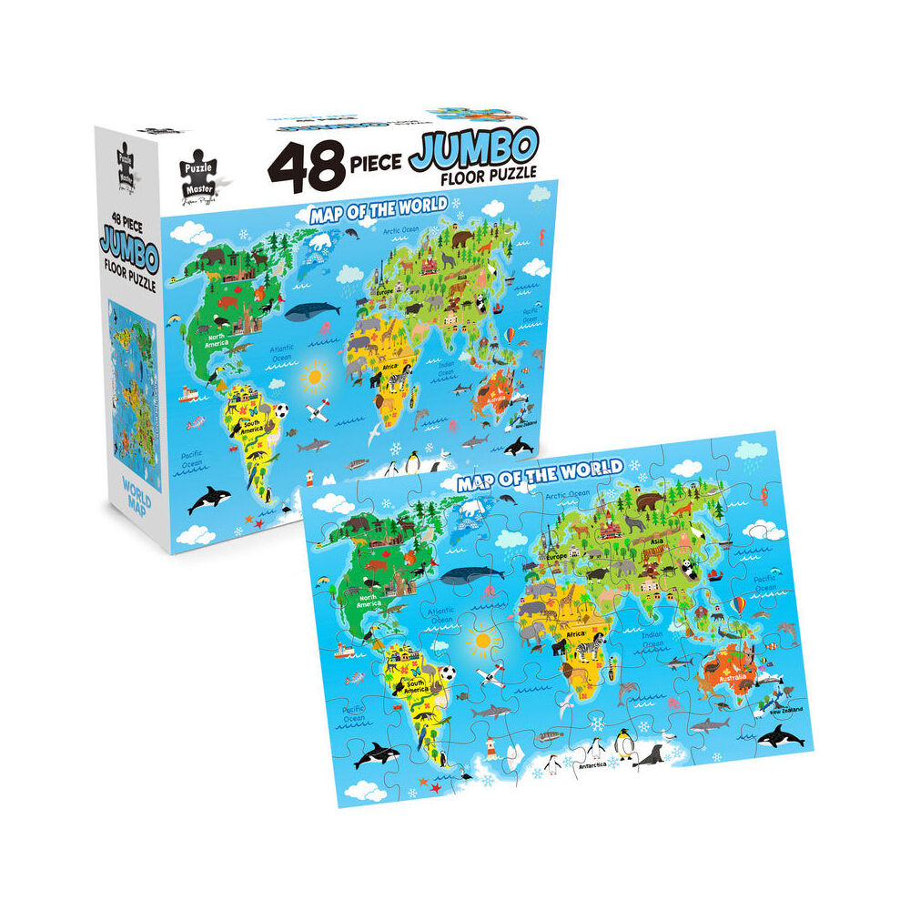 48pc Puzzlemaster Jumbo Floor Jigsaw Puzzle World Map Kids Activity 3y+