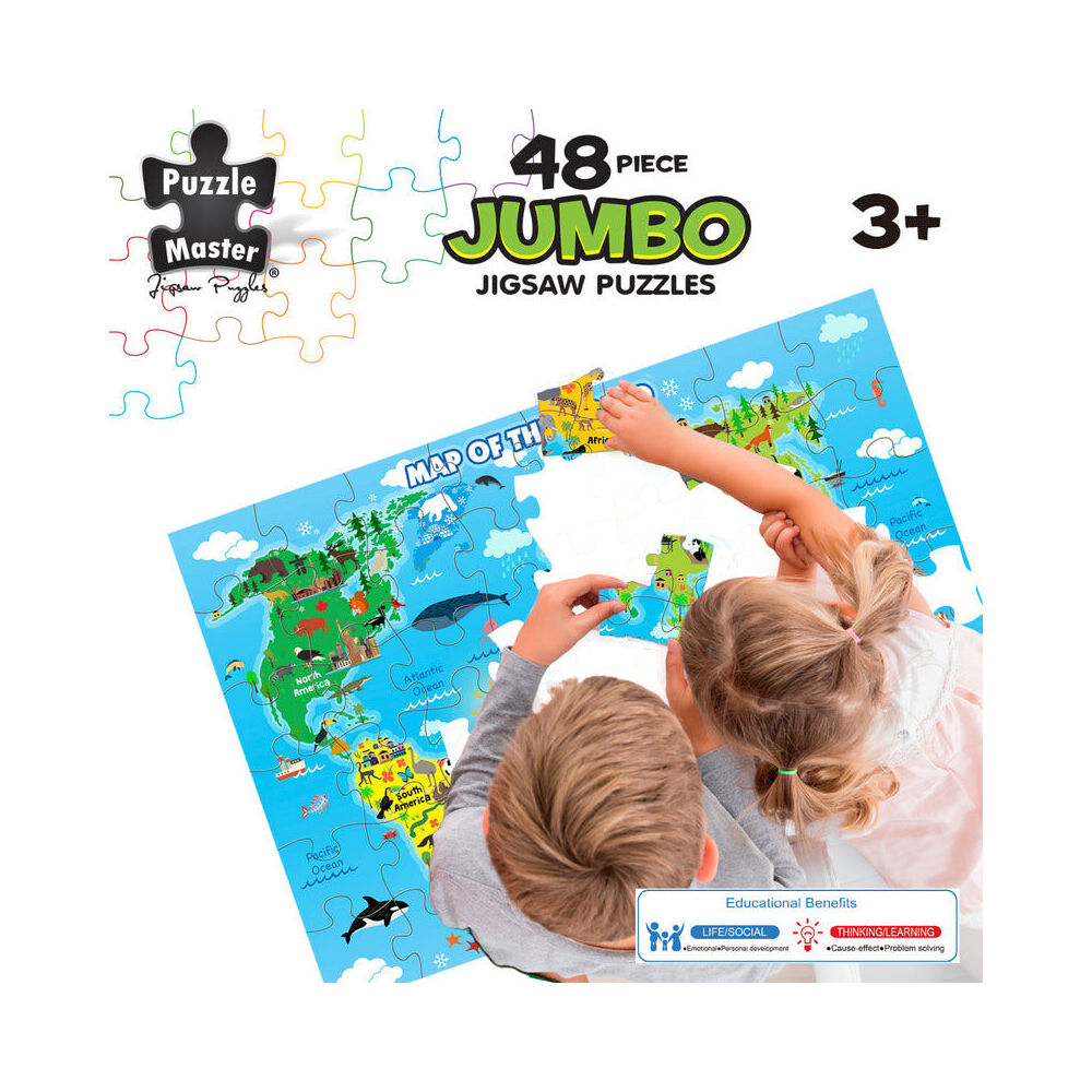 48pc Puzzlemaster Jumbo Floor Jigsaw Puzzle World Map Kids Activity 3y+