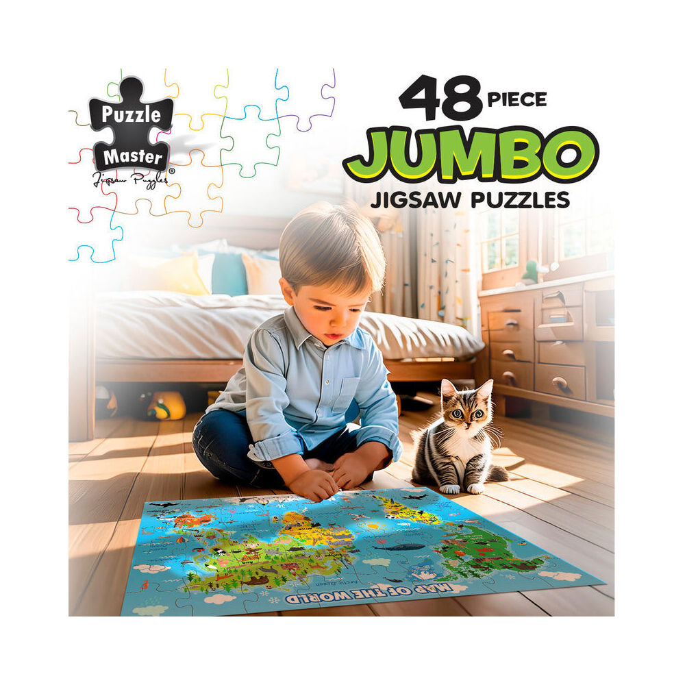 48pc Puzzlemaster Jumbo Floor Jigsaw Puzzle World Map Kids Activity 3y+