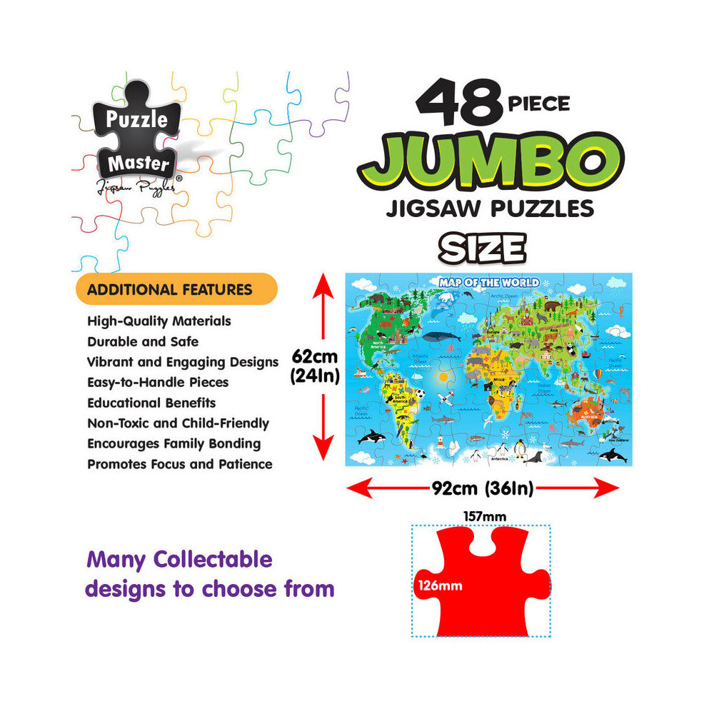 48pc Puzzlemaster Jumbo Floor Jigsaw Puzzle World Map Kids Activity 3y+