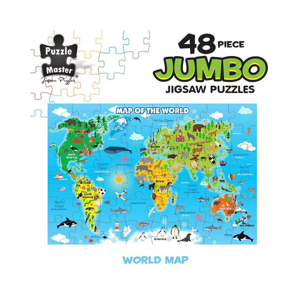 48pc Puzzlemaster Jumbo Floor Jigsaw Puzzle World Map Kids Activity 3y+