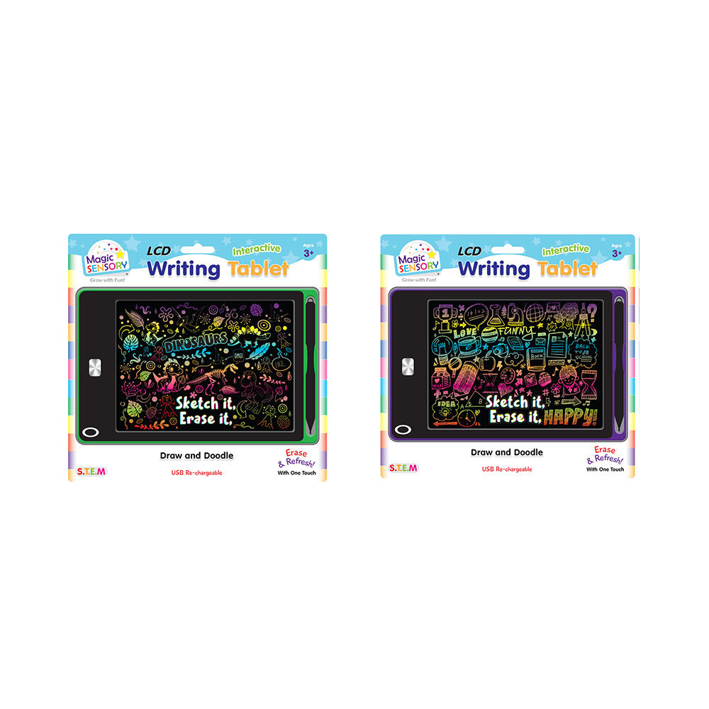 Magic Sensory 8.5" LCD Writing Tablet Green Dino & Purple Art 3y+