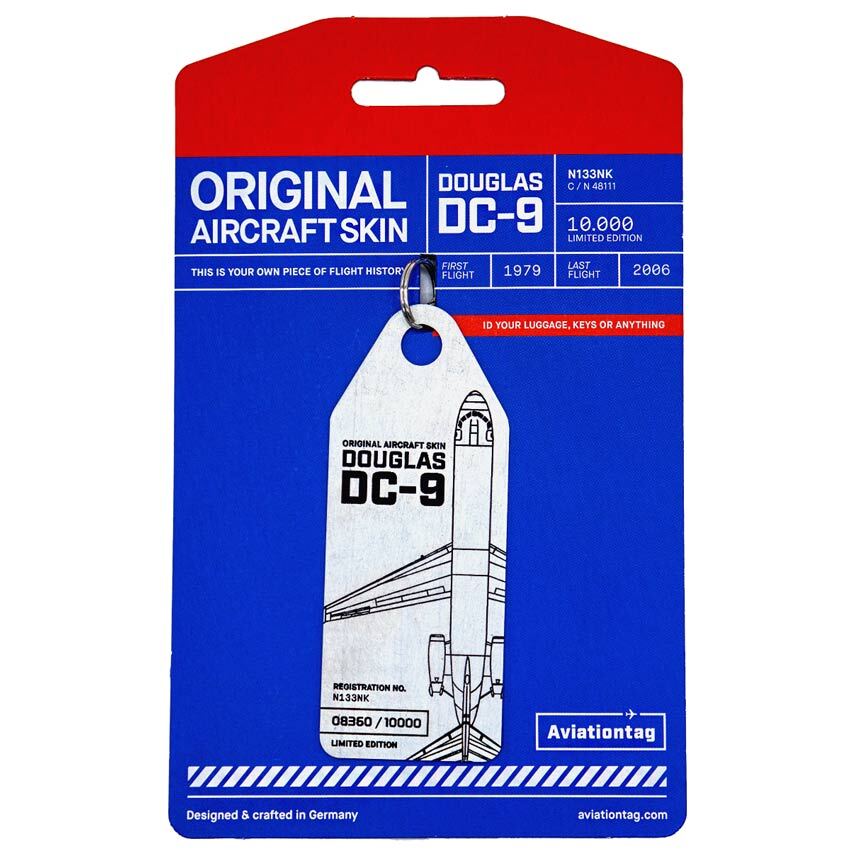 Aviationtag Douglas DC-9 Continental Airlines Keychain 14.5cm Tag Silver