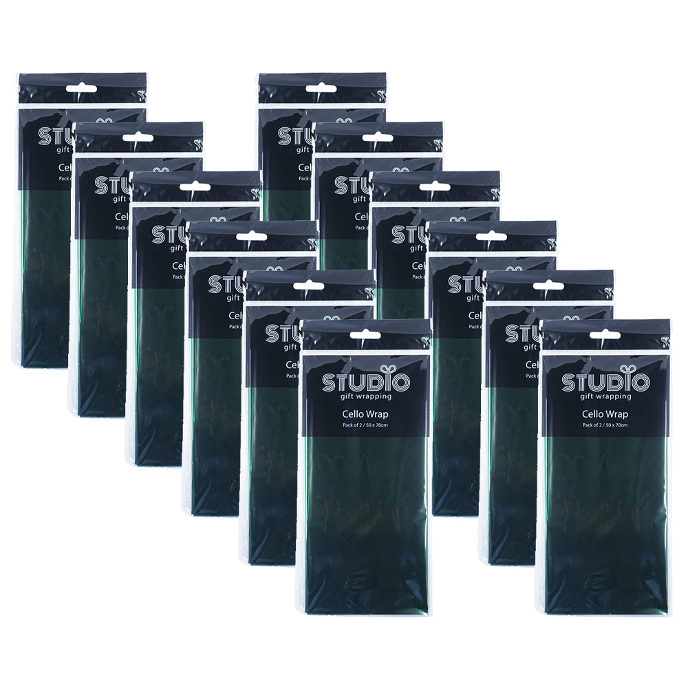 12x 2pc Studio Gift Wrapping Cello Wrap 50x70cm Green