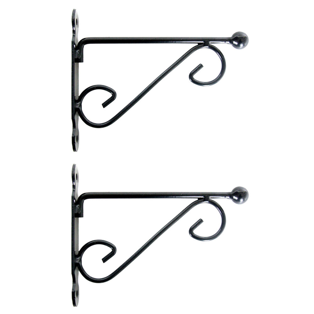 2PK Esschert Design Iron Hanging Basket Wall Hook Durable Cast Medium Black