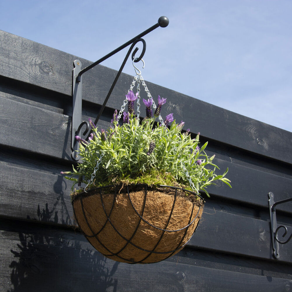 2PK Esschert Design Iron Hanging Basket Wall Hook Durable Cast Medium Black