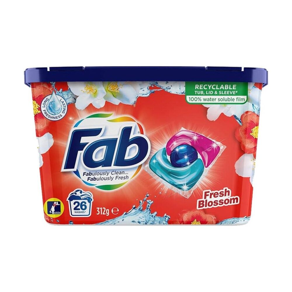 4x 26pc FAB Laundry Clothes Cleaning Pods Fresh Blossom 26 Washes 312g