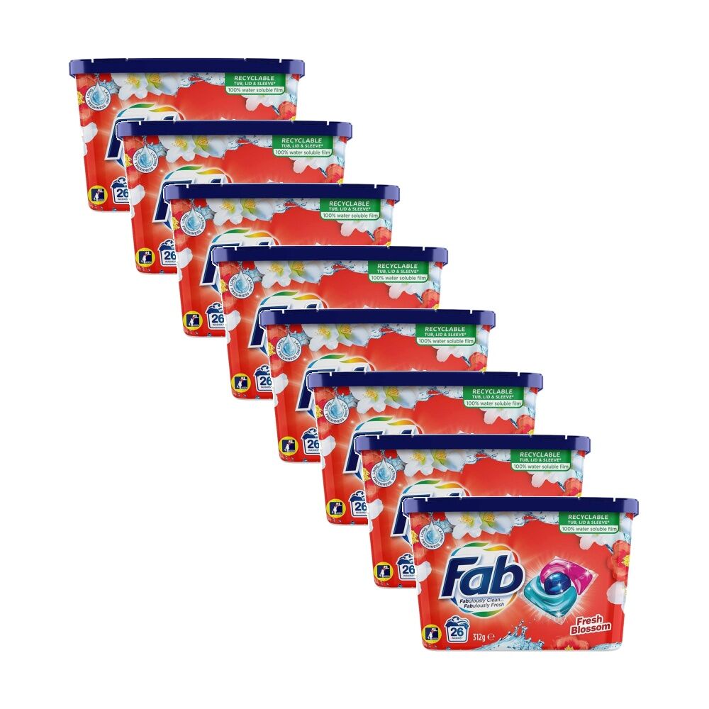 8x 26pc FAB Laundry Clothes Cleaning Pods Fresh Blossom 26 Washes 312g