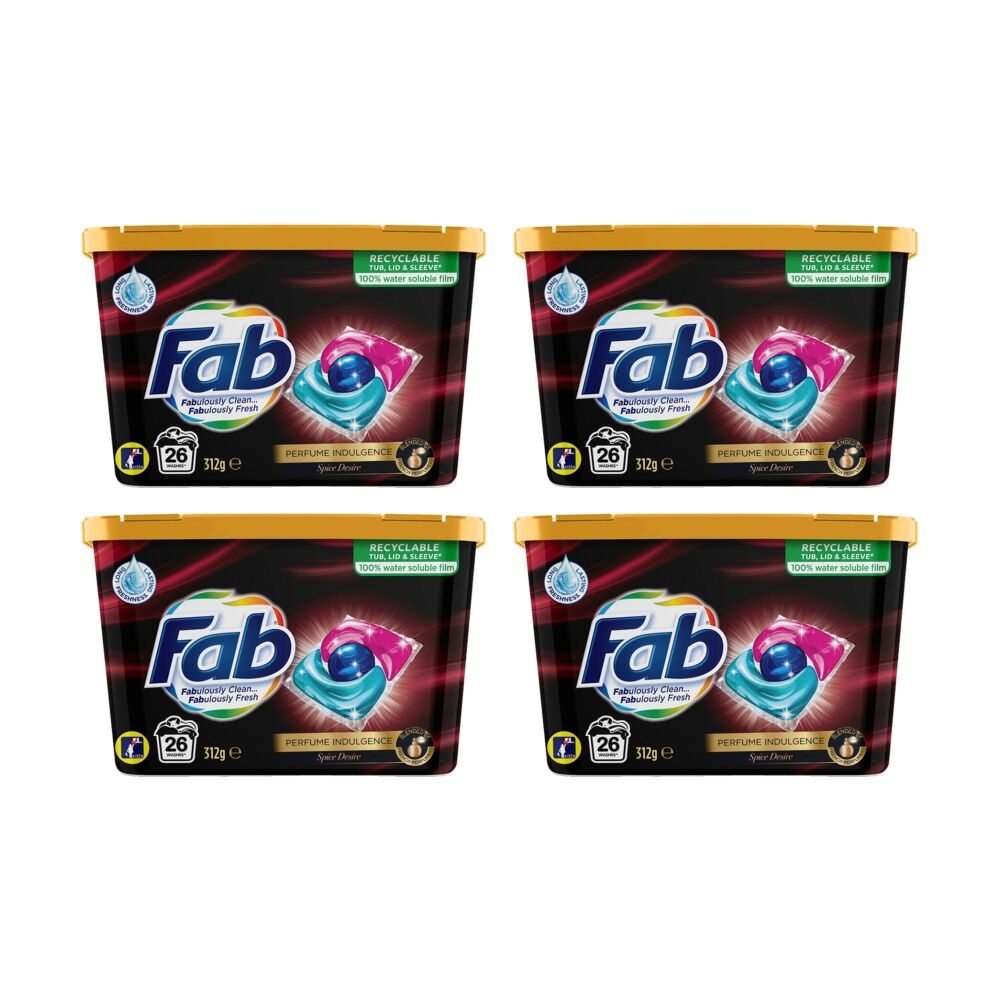 4PK FAB Laundry Clothes Cleaning Pods Spice Desire 26 Washes 312g