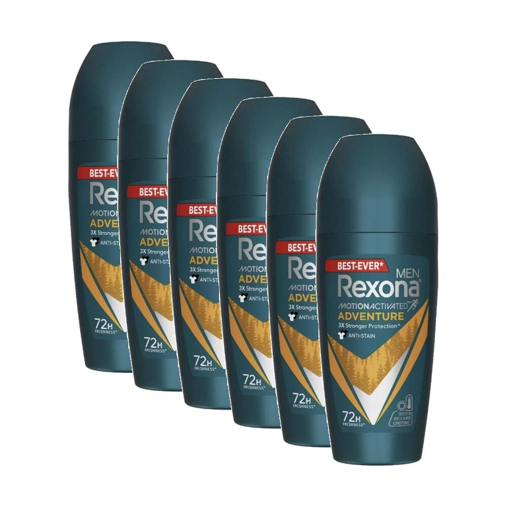 6PK Rexona Men's Antiperspirant Roll On Deodorant Adventure 72Hr Freshness 45ml