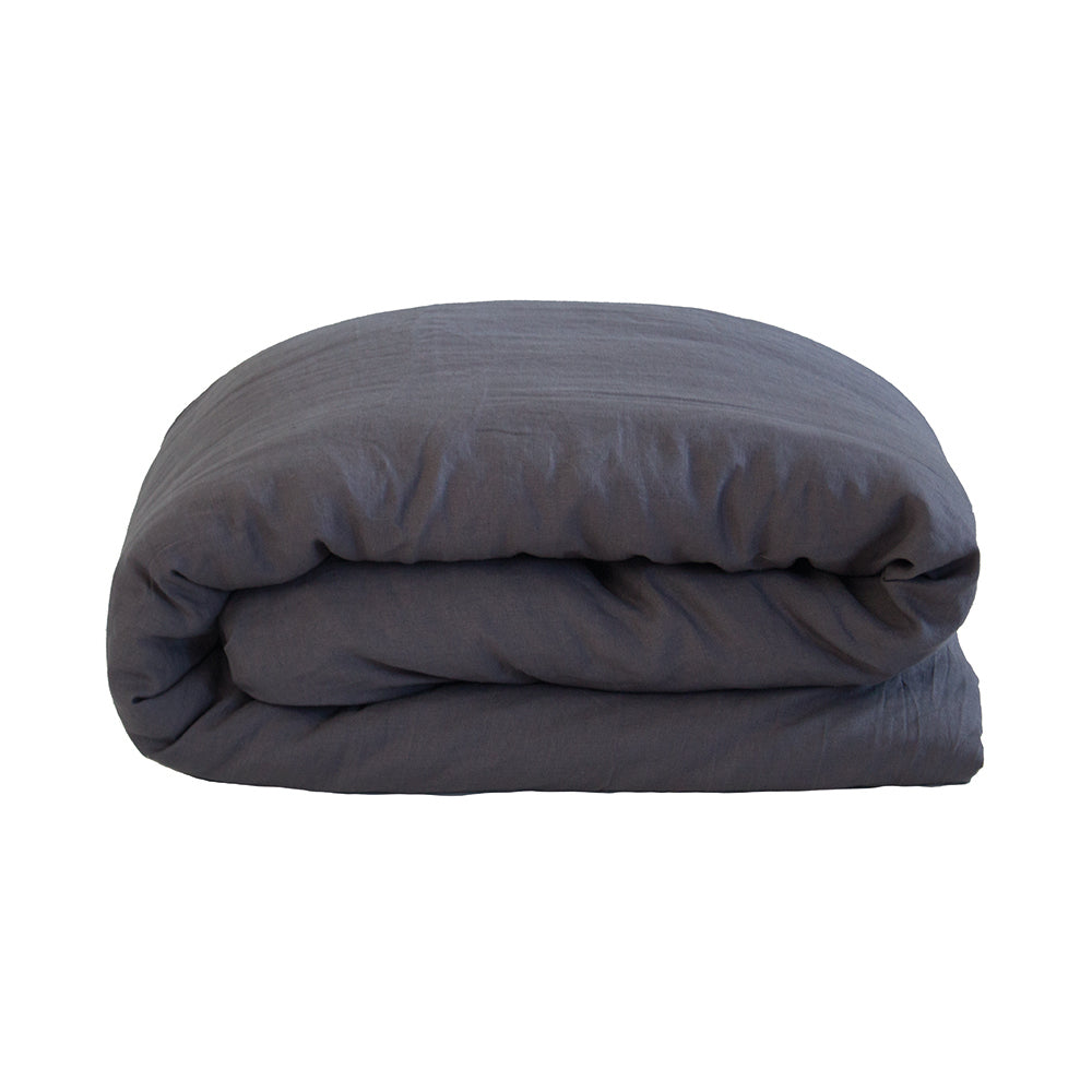 Bambury Double Bed Linen Quilt Cover Set Charcoal Soft Woven Home