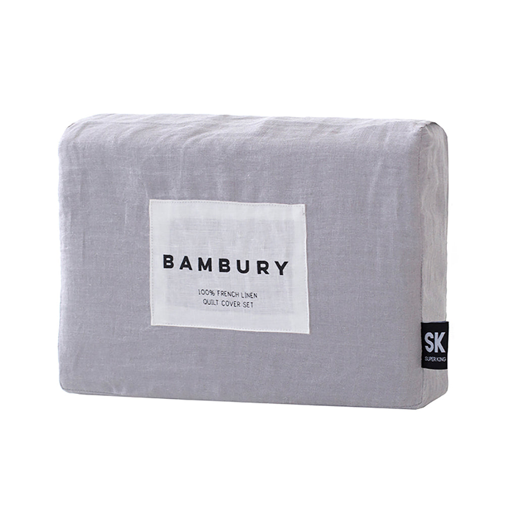 Bambury Queen Bed Linen Quilt Cover Set Silver Soft Touch Woven Home
