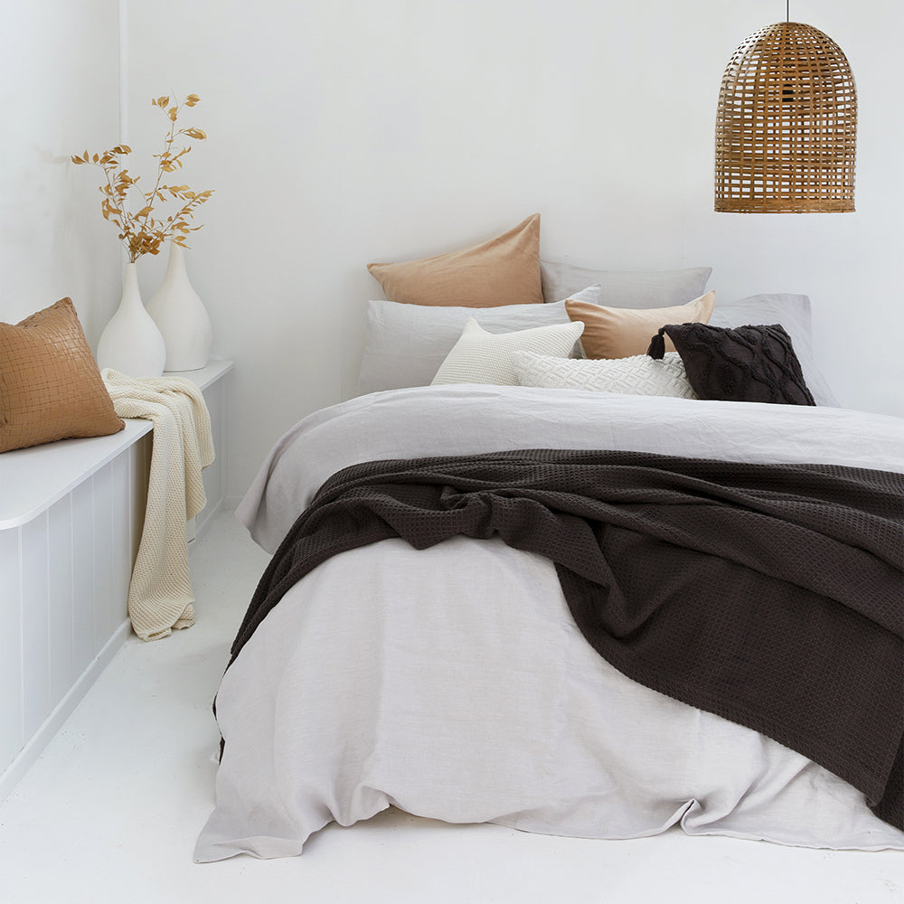 Bambury Super King Bed Linen Quilt Cover Set Silver Soft Woven Home