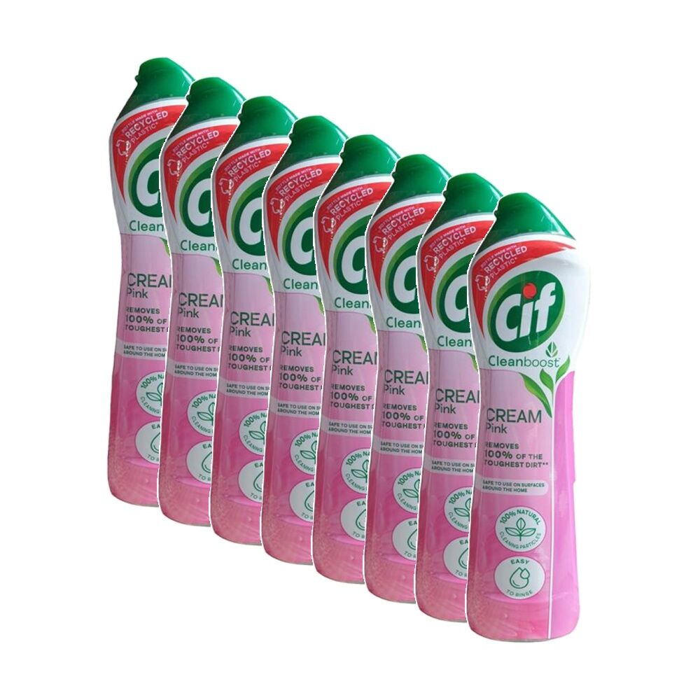 8PK Cif Cleanboost Cream Surface Cleaner Effective Dirt Removal 500ml Pink