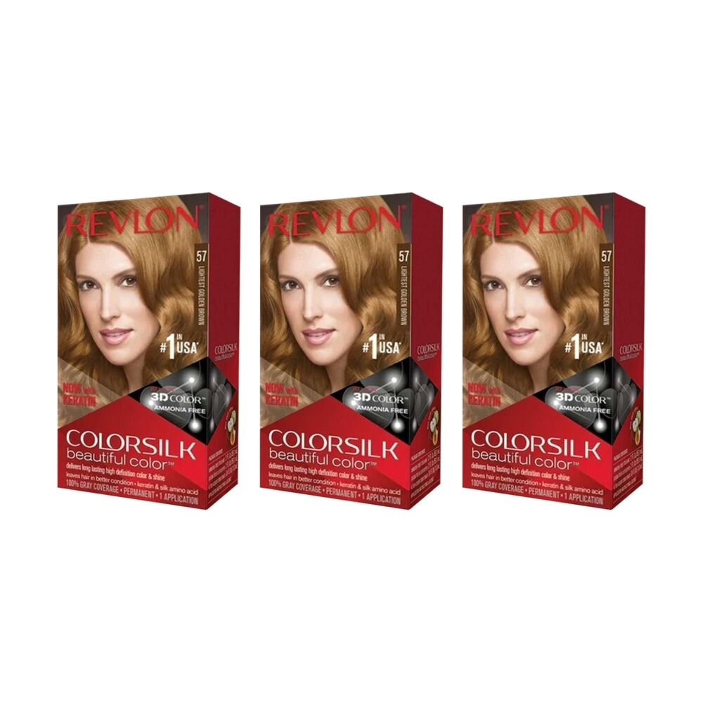 3PK Revlon Natural Long Lasting Colour Hair Dye 57 Golden Brown