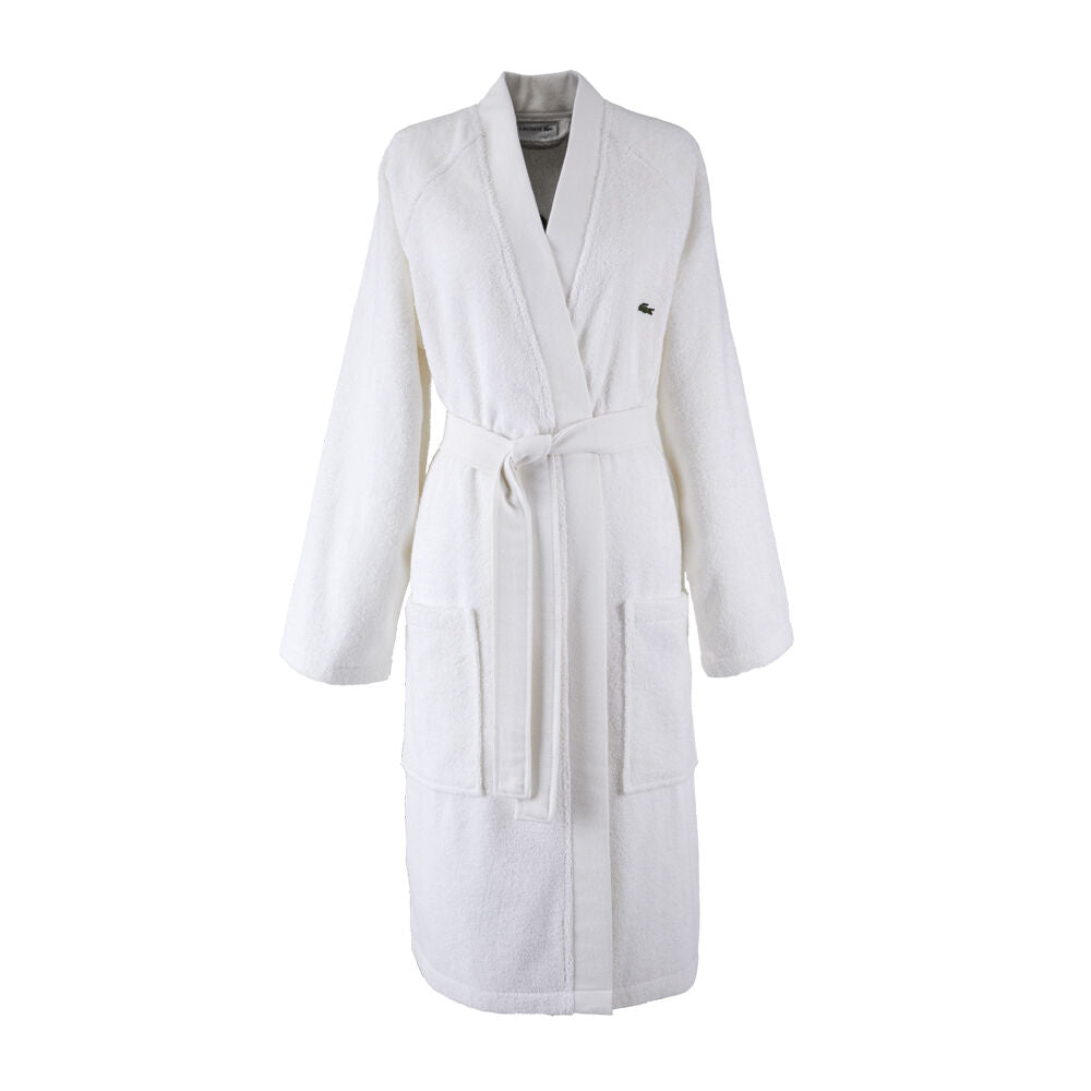 Lacoste LDEFILE 100% Organic Cotton Kimono Bath Robe White