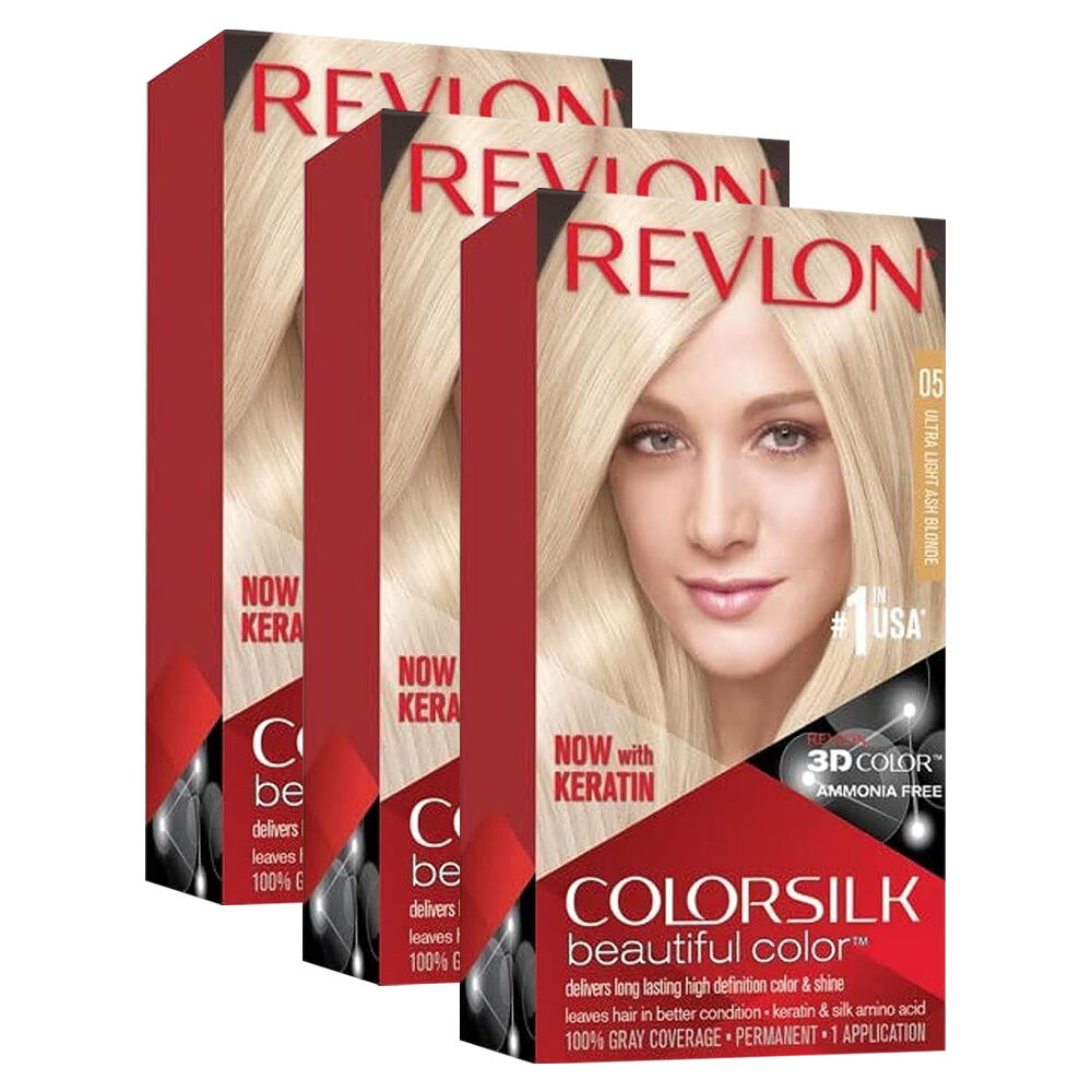 3PK Revlon Long Lasting Colour Hair Dye 05 Ultra Ash Blonde