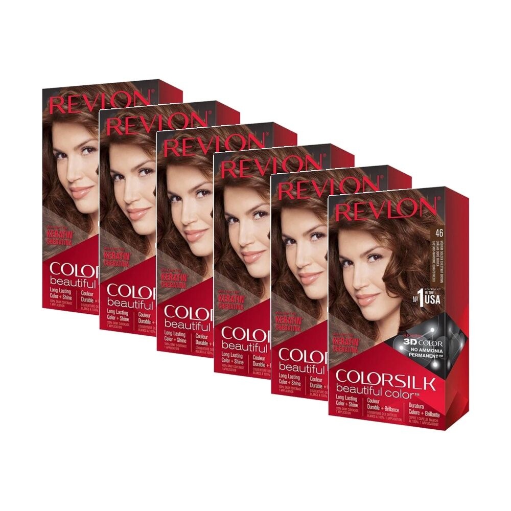 6PK Revlon Natural Long Lasting Colour Hair Dye 46 Medium Gold Chestnut