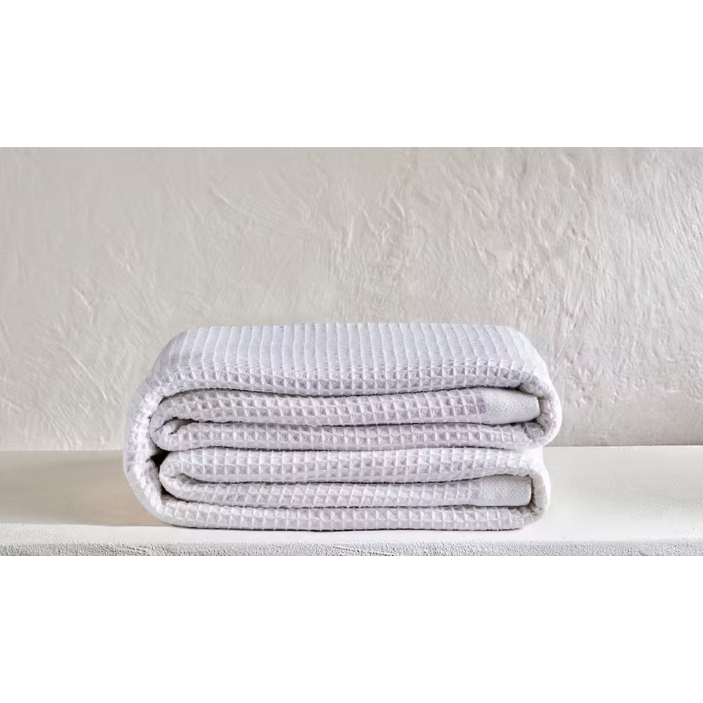 Bambury Queen/King Bed Waffle Weave Blanket White Woven Home