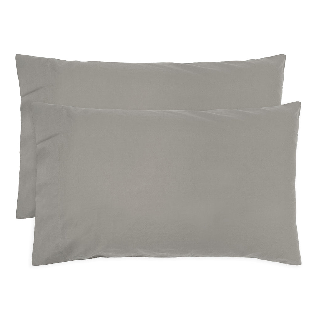 Bambury Std Temple Organic Cotton Pillowcase Pair Grey Woven Home Decor