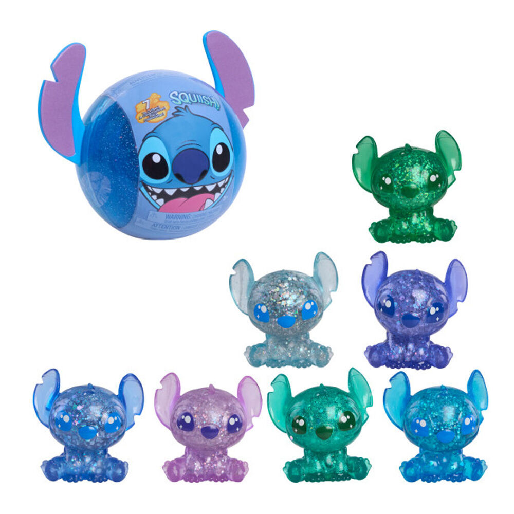6PK Stitch Squish-A-Stitch Toy Glittery Blind Capsule Collectable Figure 3y+