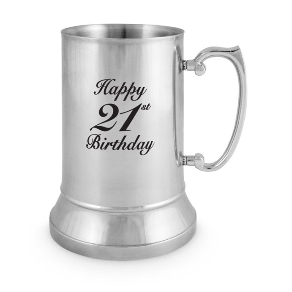 Beer Mug Happy 21st Birthday Stainless Steel 530ml
