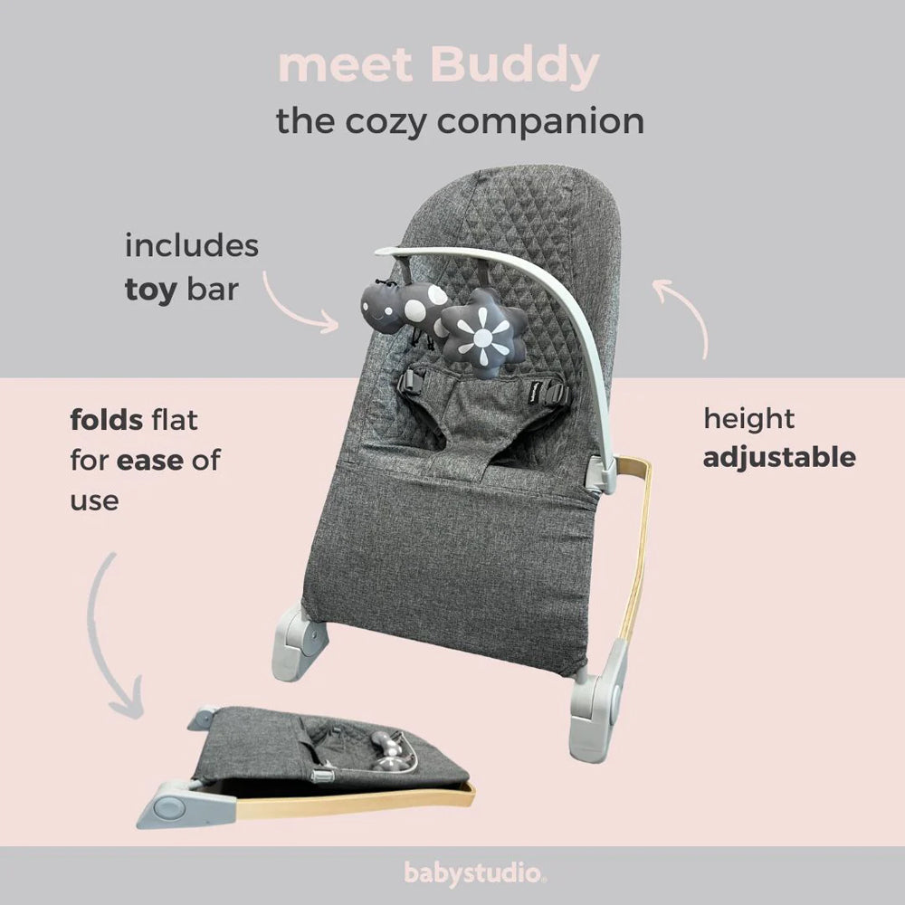 Babystudio Buddy 3-Position Foldable Baby Bouncer 0-6m Grey