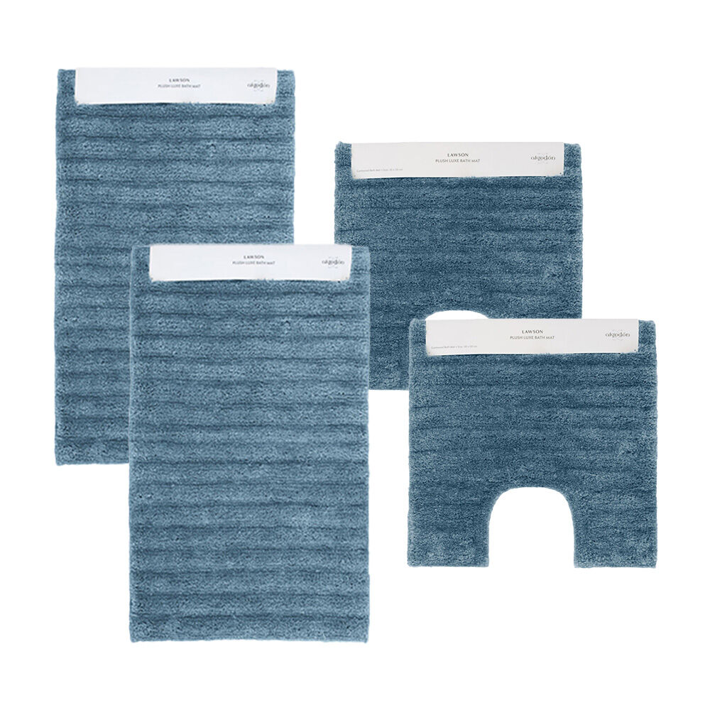 4pc Algodon Polyester Lawson Plush Bath Runner Non-Slip Mat Set Denim 50x50cm